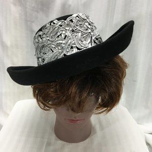 Black Cowboy Hat w/ Silver Embroidery & Rhinestone